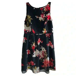 LOFT Petite Black Floral A-Line Sleeveless Dress